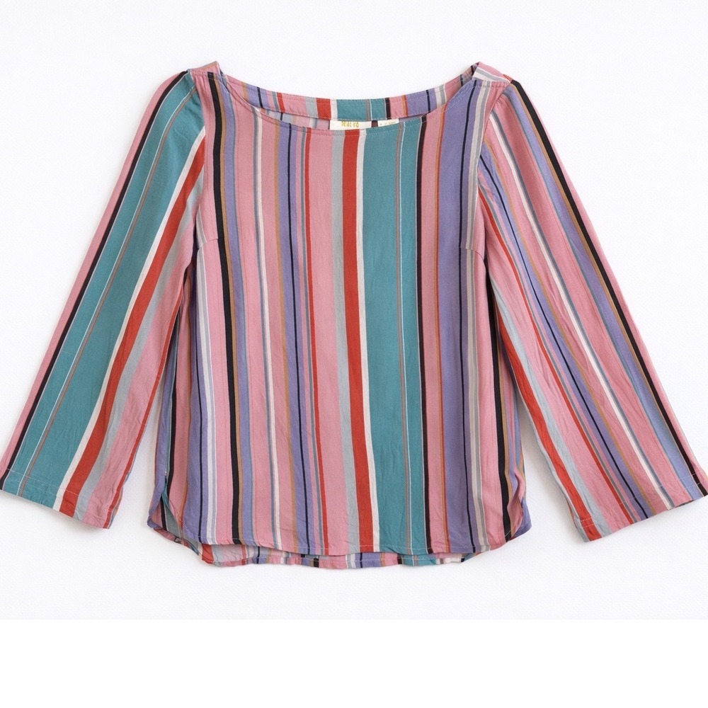 Maeve Anthropologie Multi‎ Color Vertical Stripe Boat Neck Blouse Size 00 XS/SM
